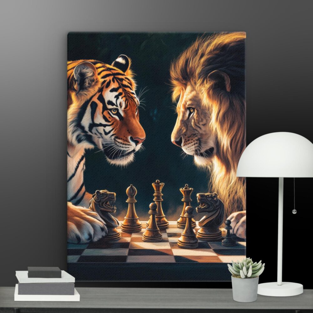 Lion and tiger playing chess canvas - Image 11