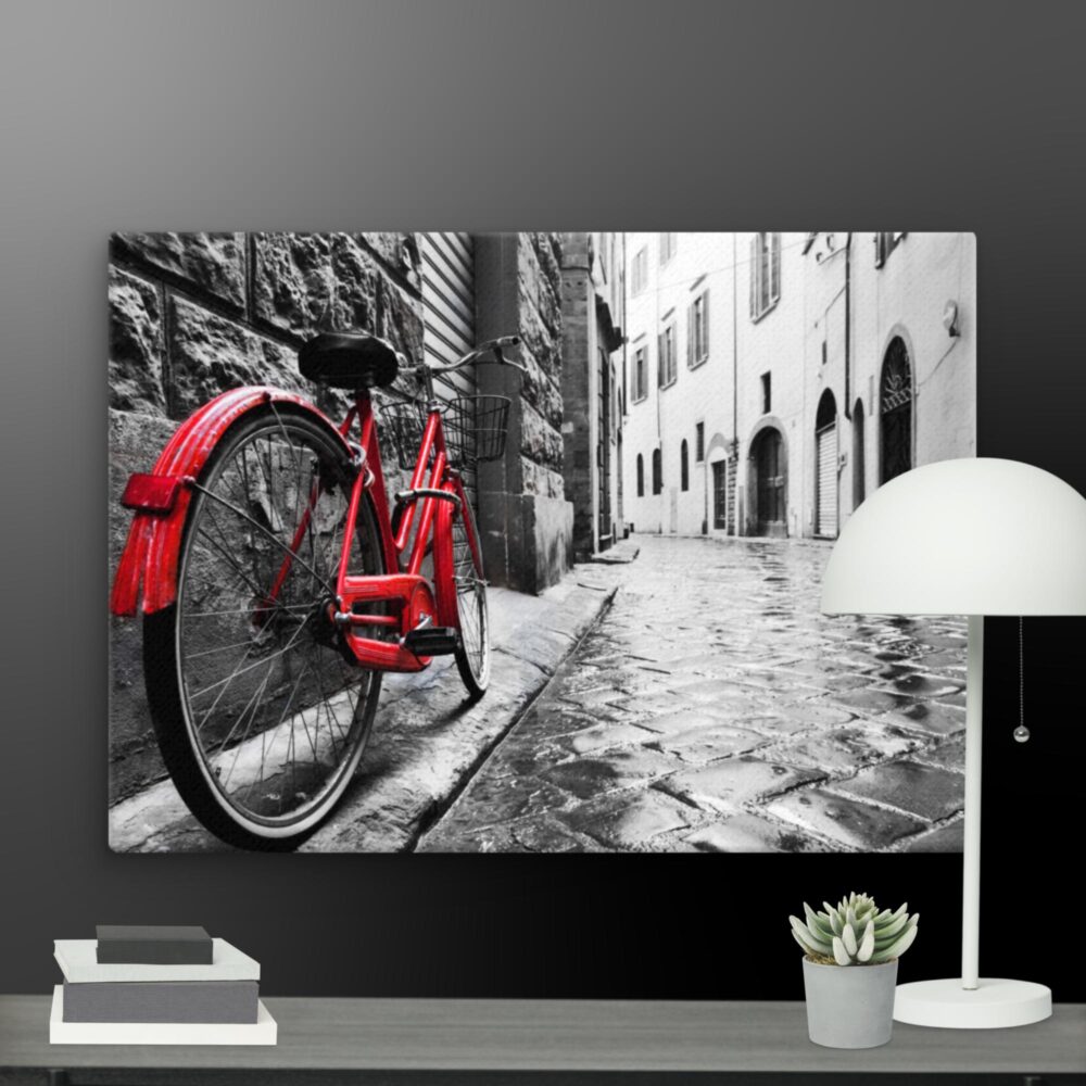 Red bicycle scene canvas - Image 11