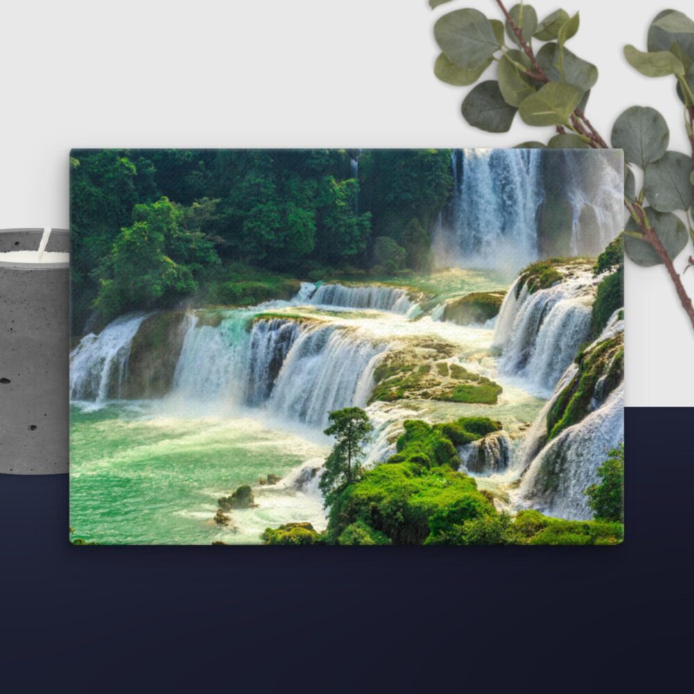 Green waterfall scene canvas - Image 11