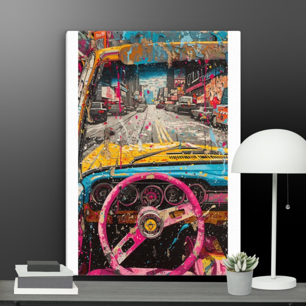 Pink car scene canvas - Image 5
