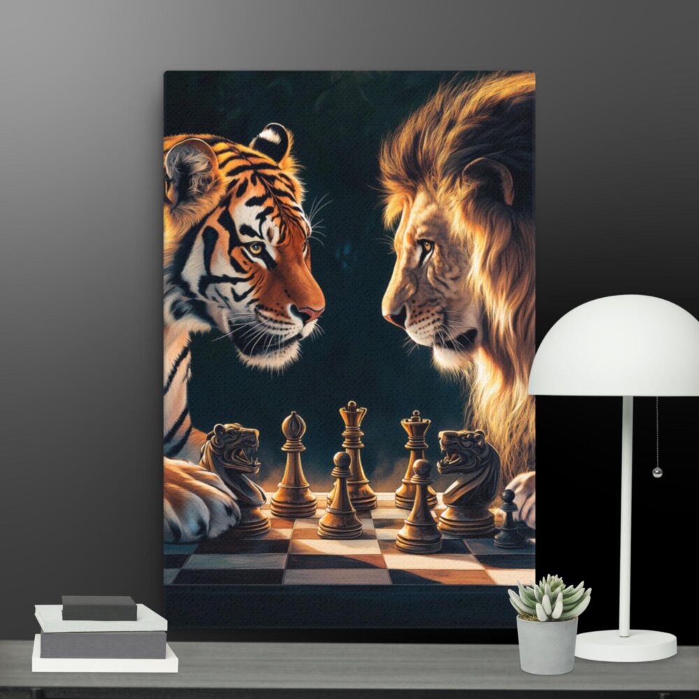 Lion and tiger playing chess canvas - Image 13