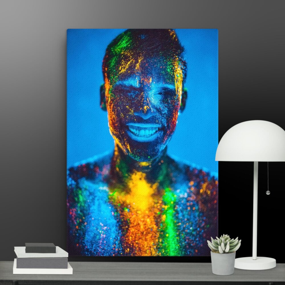 Illuminated smiling man canvas - Image 9