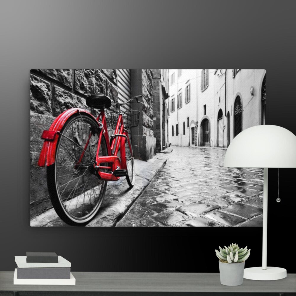 Red bicycle scene canvas - Image 13