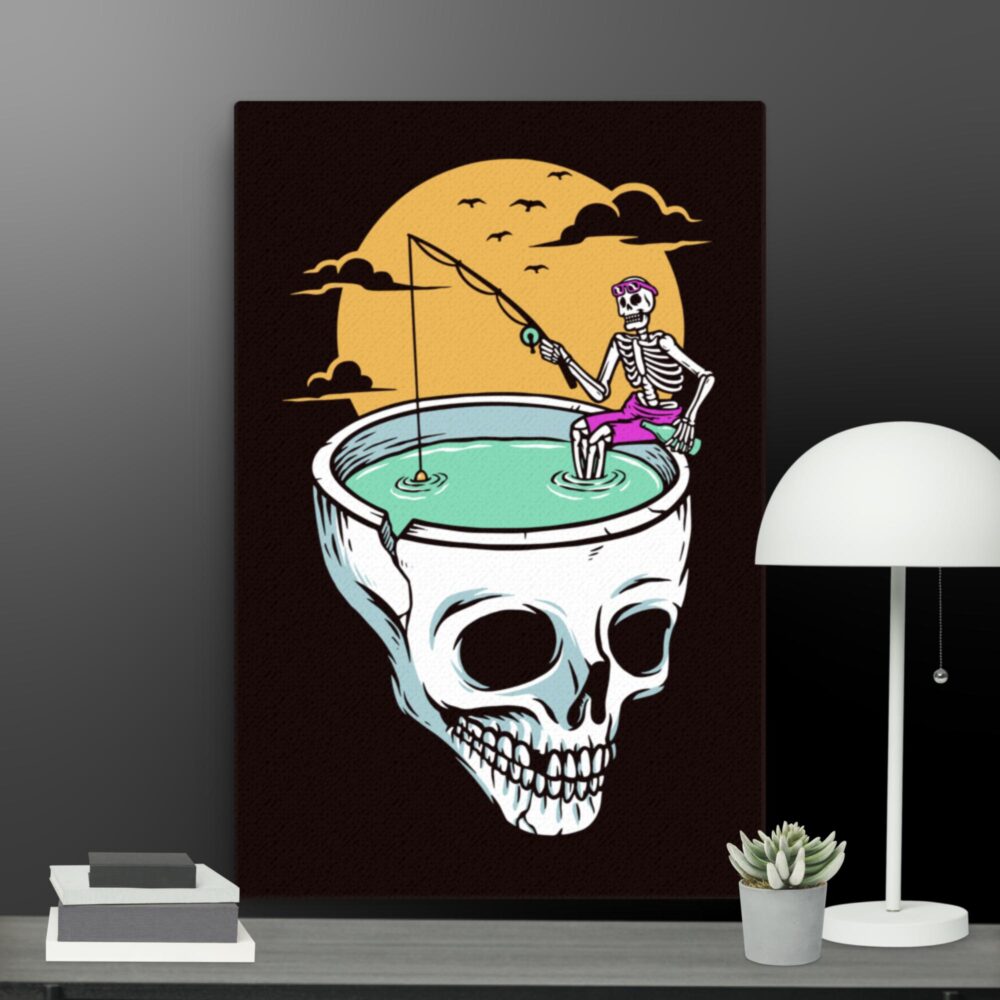 Skeleton going fishing canvas - Image 11