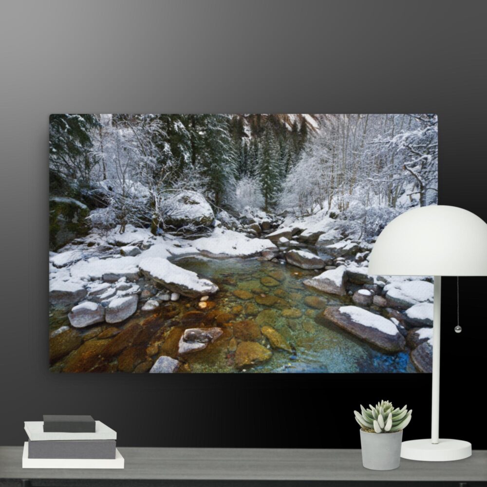 River with snow scene canvas - Image 13