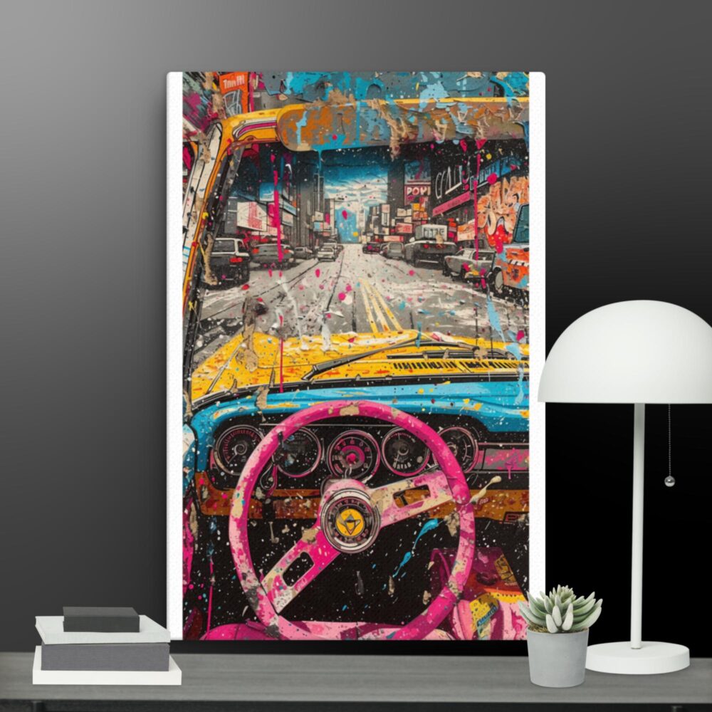 Pink car scene canvas - Image 6