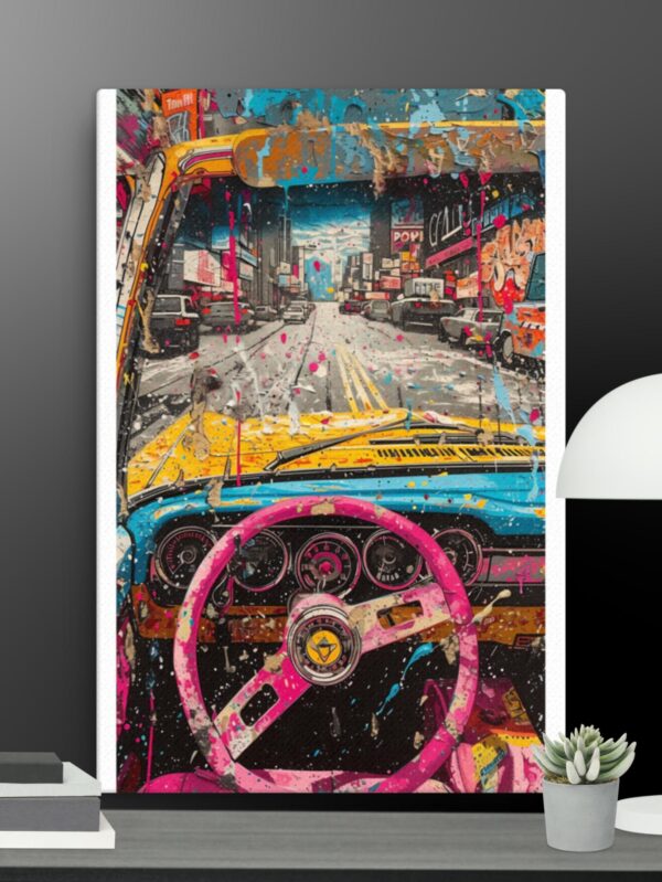 Pink car scene canvas - 20×30