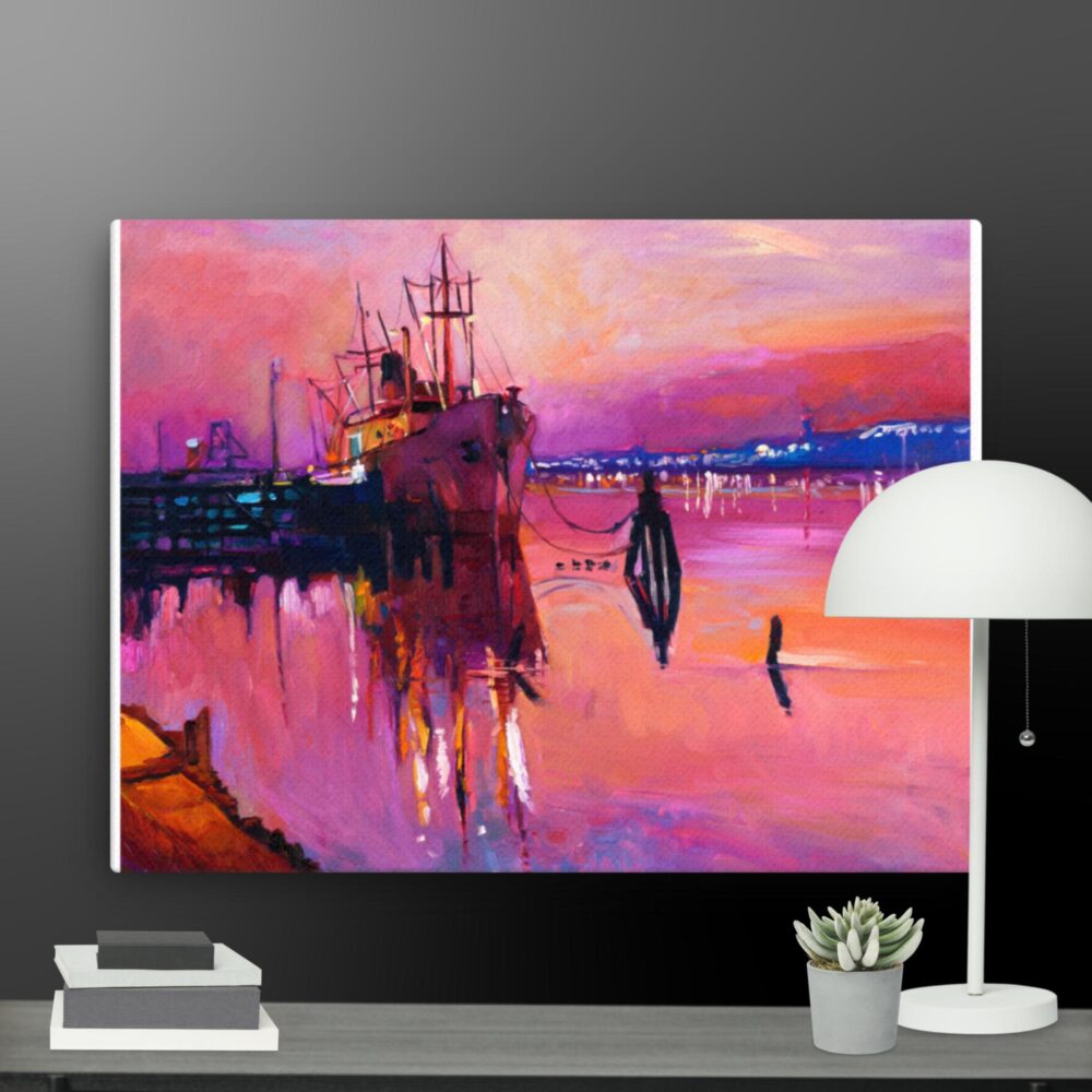 Colourful ship scene canvas - Image 12