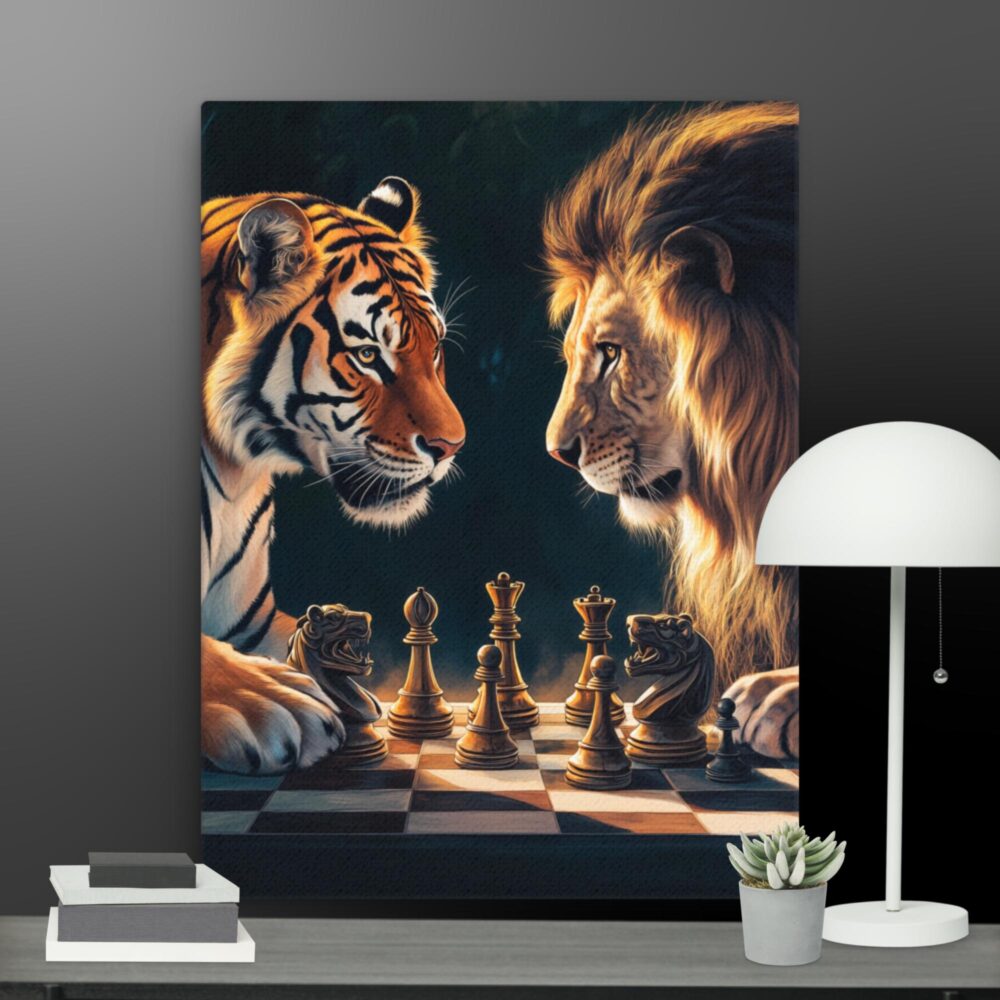 Lion and tiger playing chess canvas - Image 12