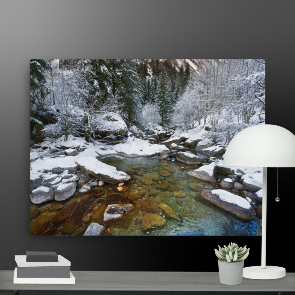 River with snow scene canvas - Image 12
