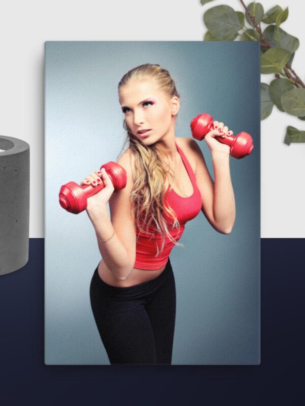 Girl using dumb bells canvas - 24×36