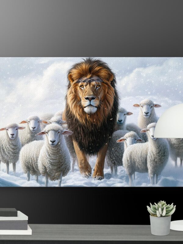 Lion with sheep canvas - 24×36