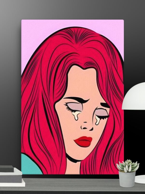 Woman crying cartoon style canvas - 24×36