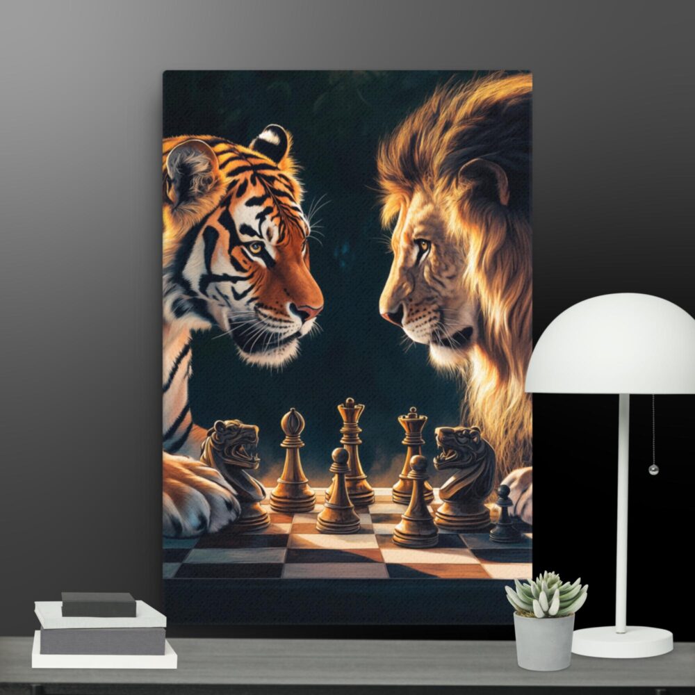 Lion and tiger playing chess canvas - Image 6