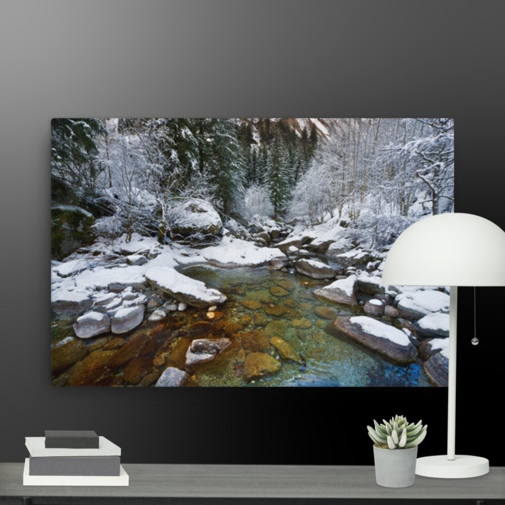 River with snow scene canvas - Image 6