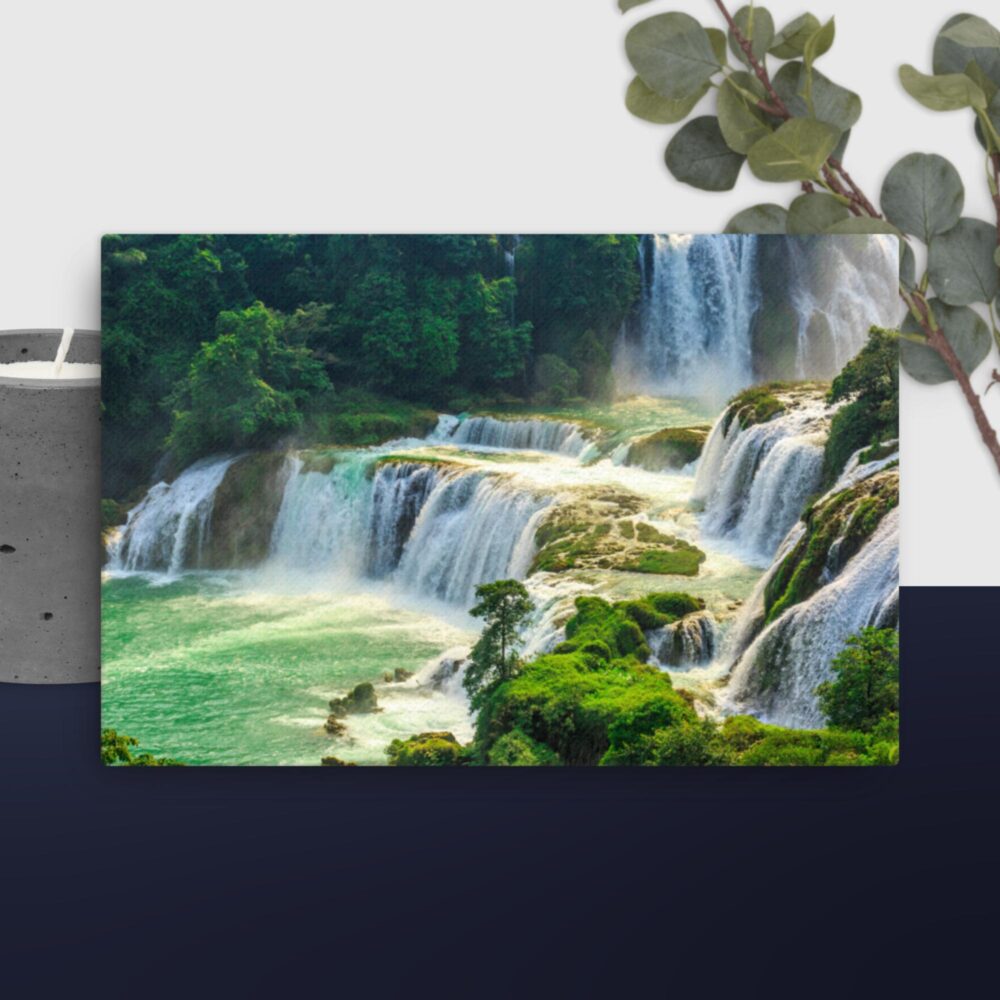 Green waterfall scene canvas - Image 6