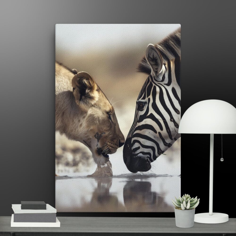 Zebra vs Lioness canvas - Image 6