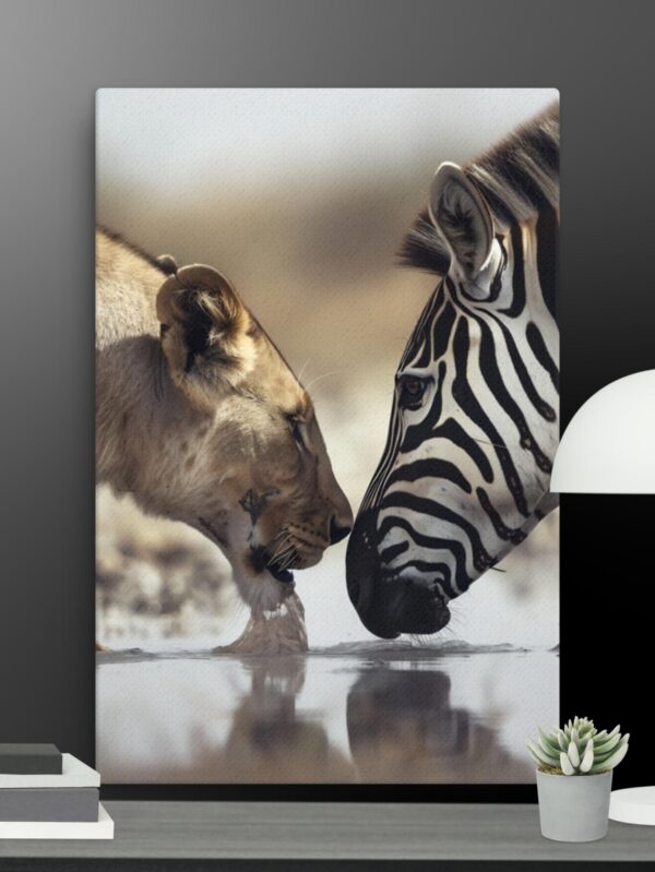 Zebra vs Lioness canvas - 24×36