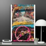 Pink car scene canvas