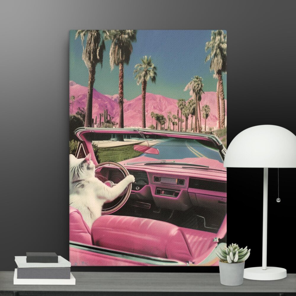 Car driving pink car canvas - Image 4