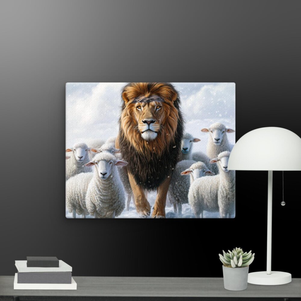 Lion with sheep canvas - Image 7