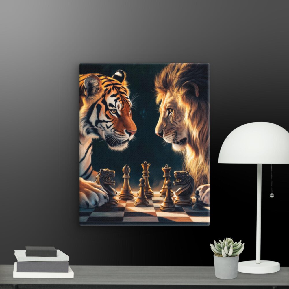 Lion and tiger playing chess canvas - Image 7