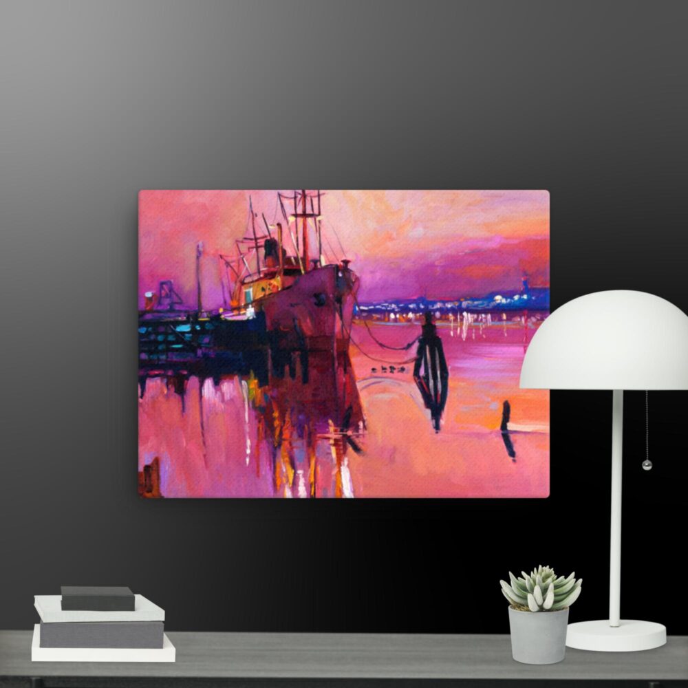 Colourful ship scene canvas - Image 8