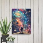 Astronaut walking on space canvas