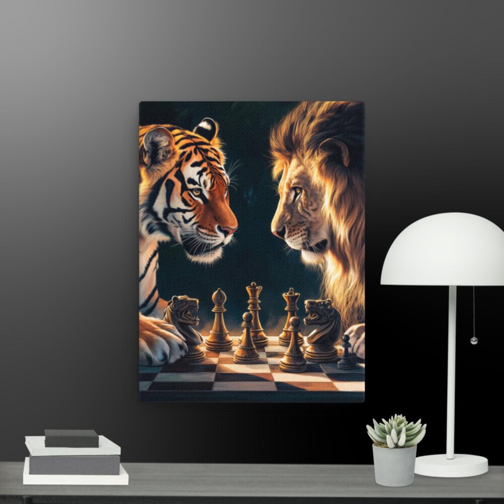 Lion and tiger playing chess canvas - Image 8