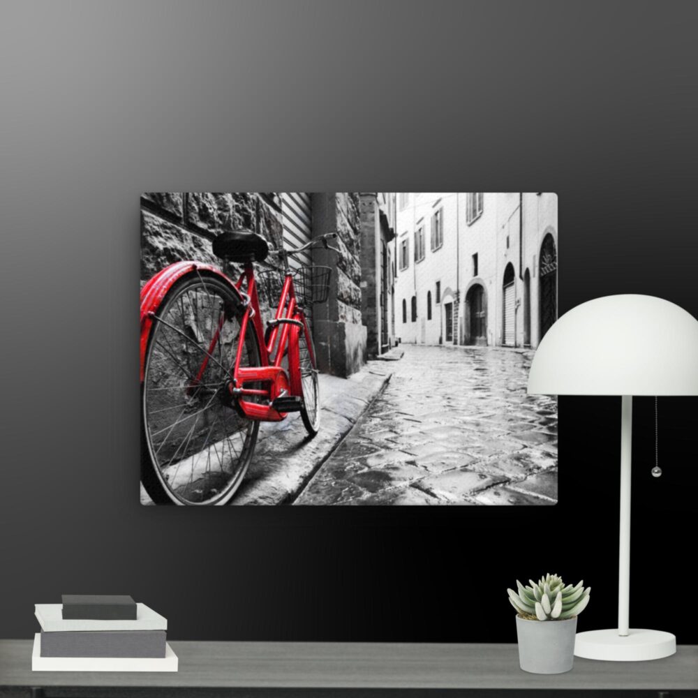 Red bicycle scene canvas - Image 8