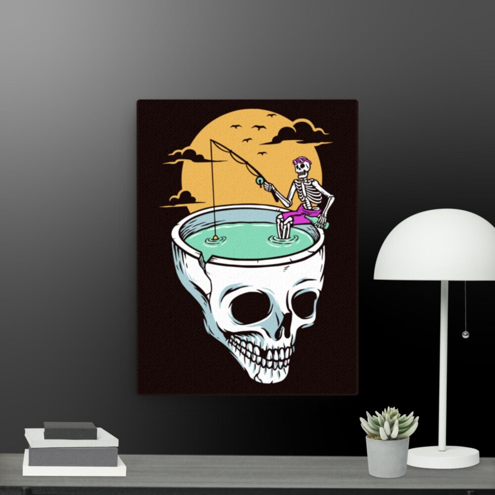 Skeleton going fishing canvas - Image 6