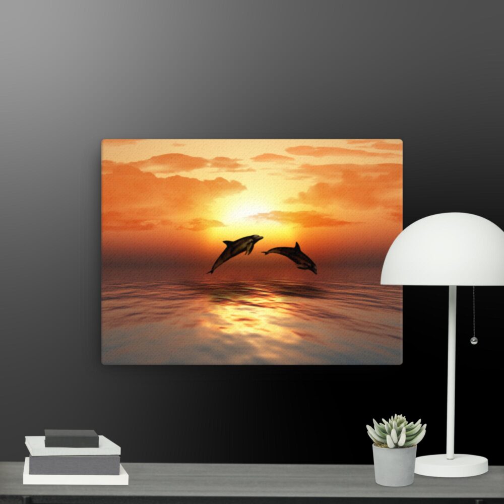 Dolphins in the sunrise canvas - Image 8